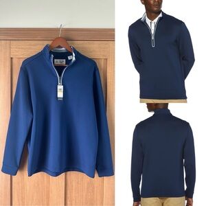 NWT Original Penguin Black Iris Navy Clubhouse Mock Pullover 1/4 Zip Men’s SM